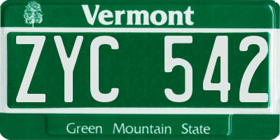VT license plate ZYC542