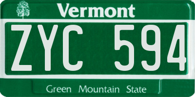 VT license plate ZYC594