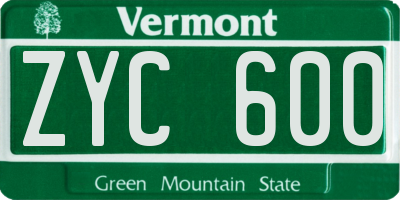 VT license plate ZYC600