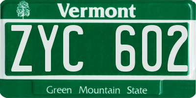 VT license plate ZYC602