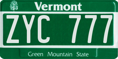 VT license plate ZYC777