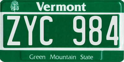 VT license plate ZYC984