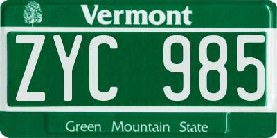 VT license plate ZYC985