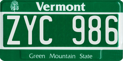 VT license plate ZYC986