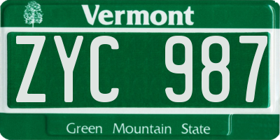 VT license plate ZYC987