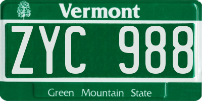 VT license plate ZYC988