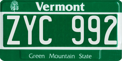 VT license plate ZYC992