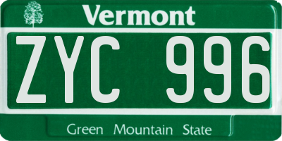 VT license plate ZYC996