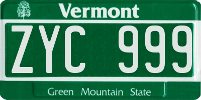 VT license plate ZYC999