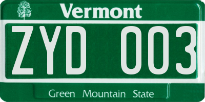 VT license plate ZYD003
