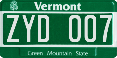 VT license plate ZYD007