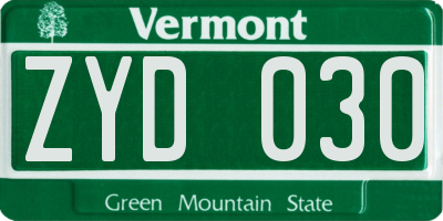 VT license plate ZYD030