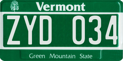 VT license plate ZYD034