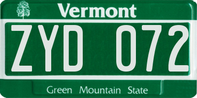 VT license plate ZYD072