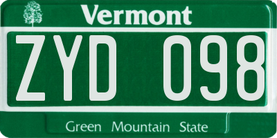 VT license plate ZYD098