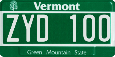 VT license plate ZYD100