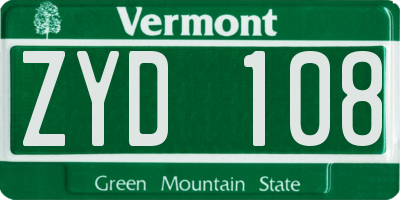 VT license plate ZYD108