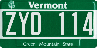 VT license plate ZYD114