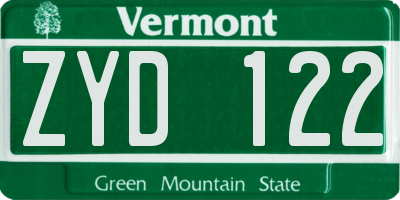 VT license plate ZYD122