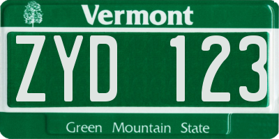 VT license plate ZYD123