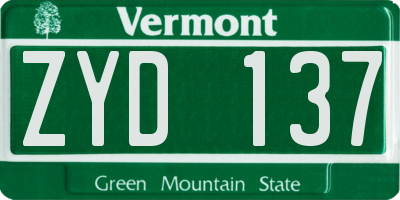 VT license plate ZYD137