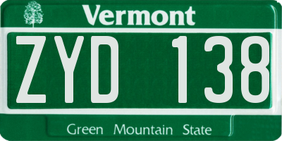VT license plate ZYD138