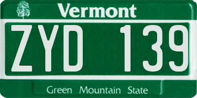 VT license plate ZYD139