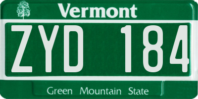 VT license plate ZYD184