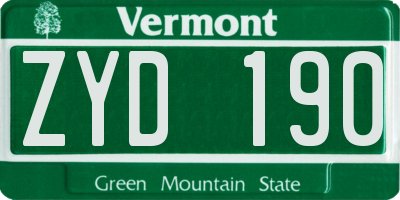 VT license plate ZYD190