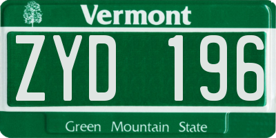 VT license plate ZYD196