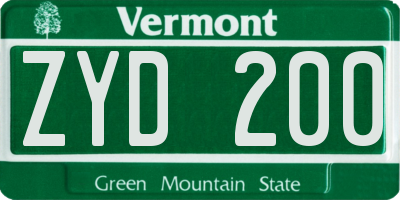 VT license plate ZYD200