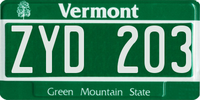 VT license plate ZYD203