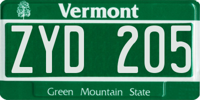 VT license plate ZYD205
