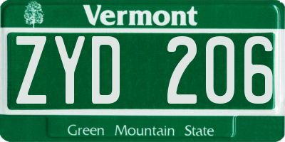 VT license plate ZYD206