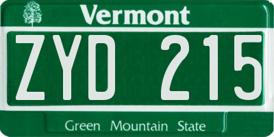 VT license plate ZYD215