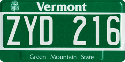 VT license plate ZYD216