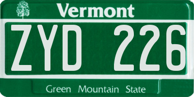 VT license plate ZYD226