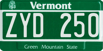 VT license plate ZYD250