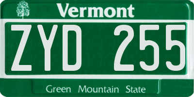 VT license plate ZYD255