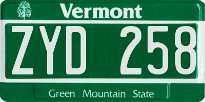 VT license plate ZYD258
