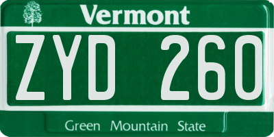 VT license plate ZYD260