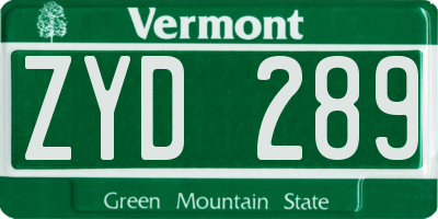 VT license plate ZYD289