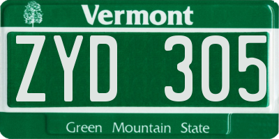 VT license plate ZYD305