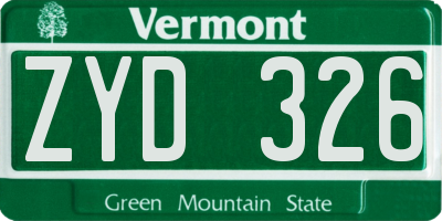 VT license plate ZYD326