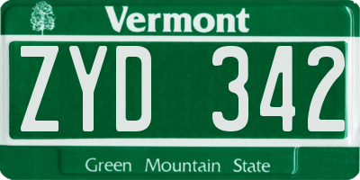 VT license plate ZYD342