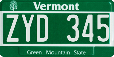 VT license plate ZYD345