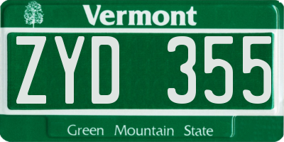 VT license plate ZYD355