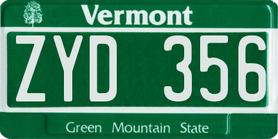 VT license plate ZYD356