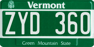 VT license plate ZYD360