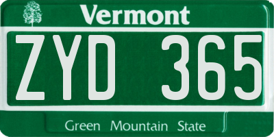 VT license plate ZYD365